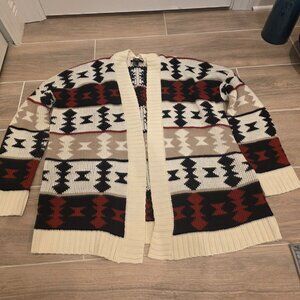 Red + Black + White Patterned Knit Cardigan